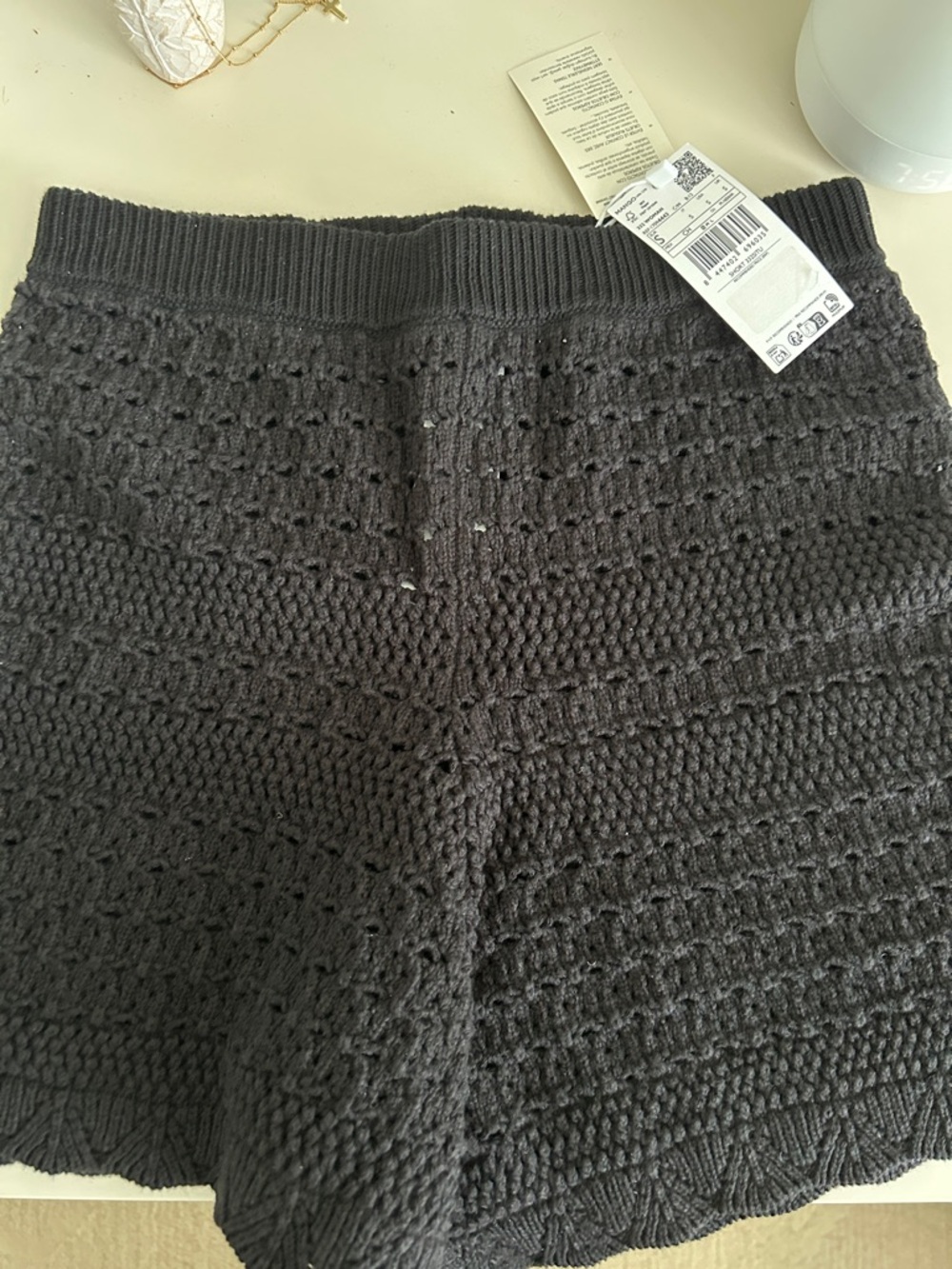 Mango Charcoal Knit Crochet Bermuda Shorts
